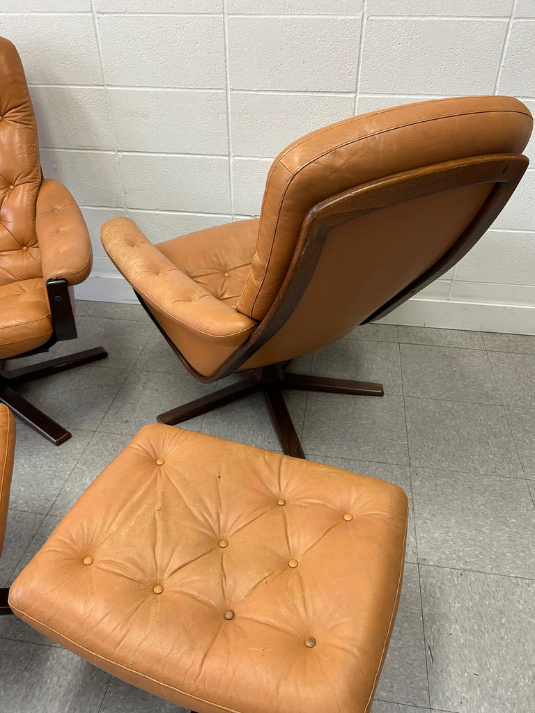 Swedish leather lounger set
