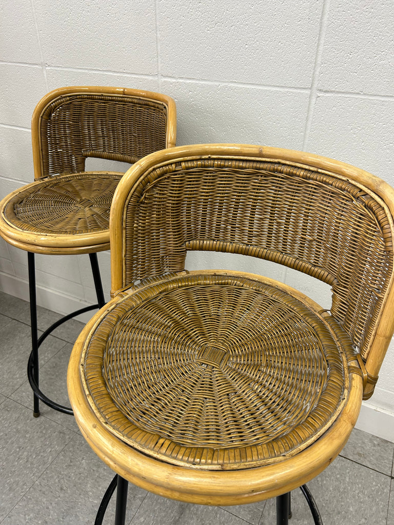 Wicker bar stool pair
