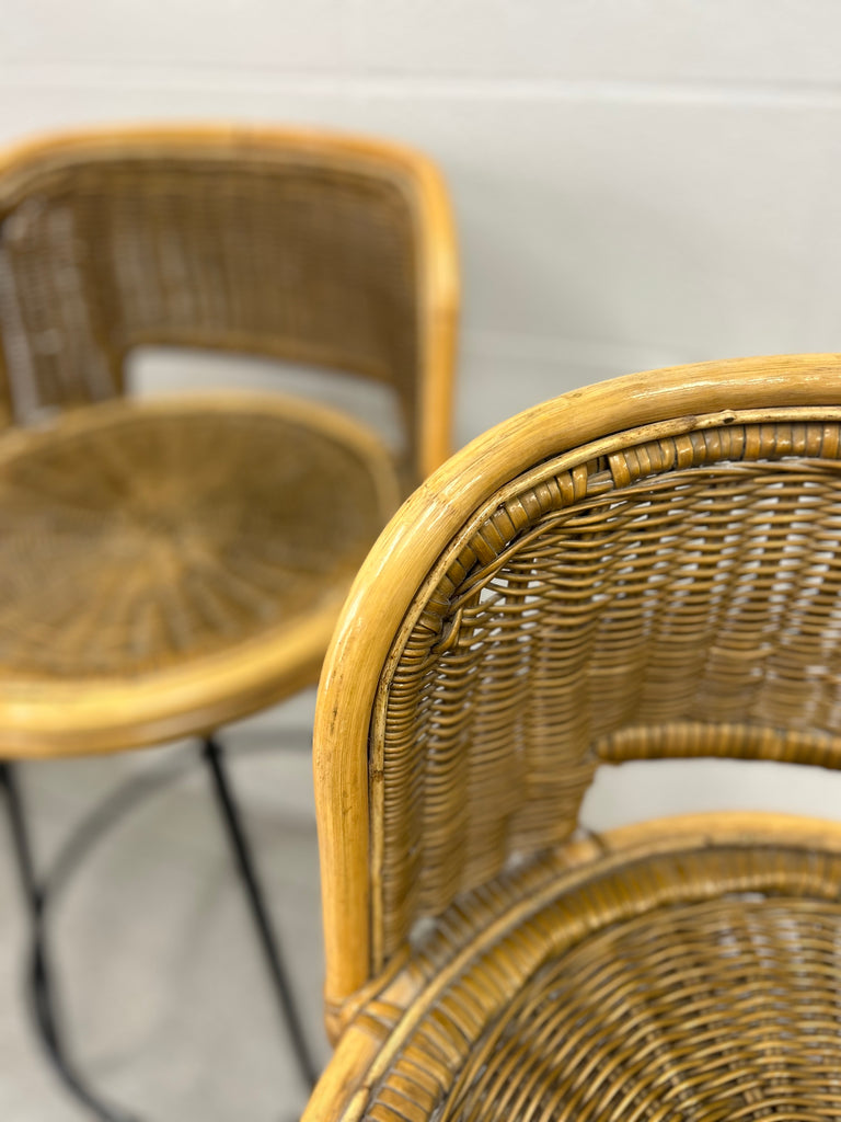 Wicker bar stool pair