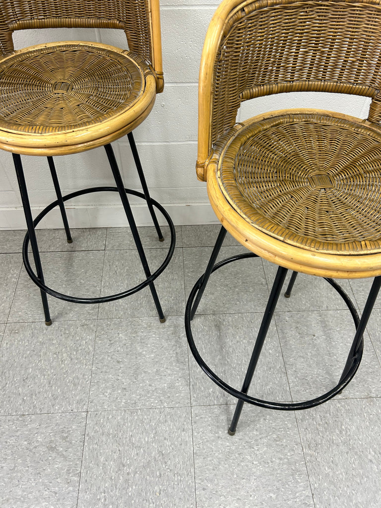 Wicker bar stool pair