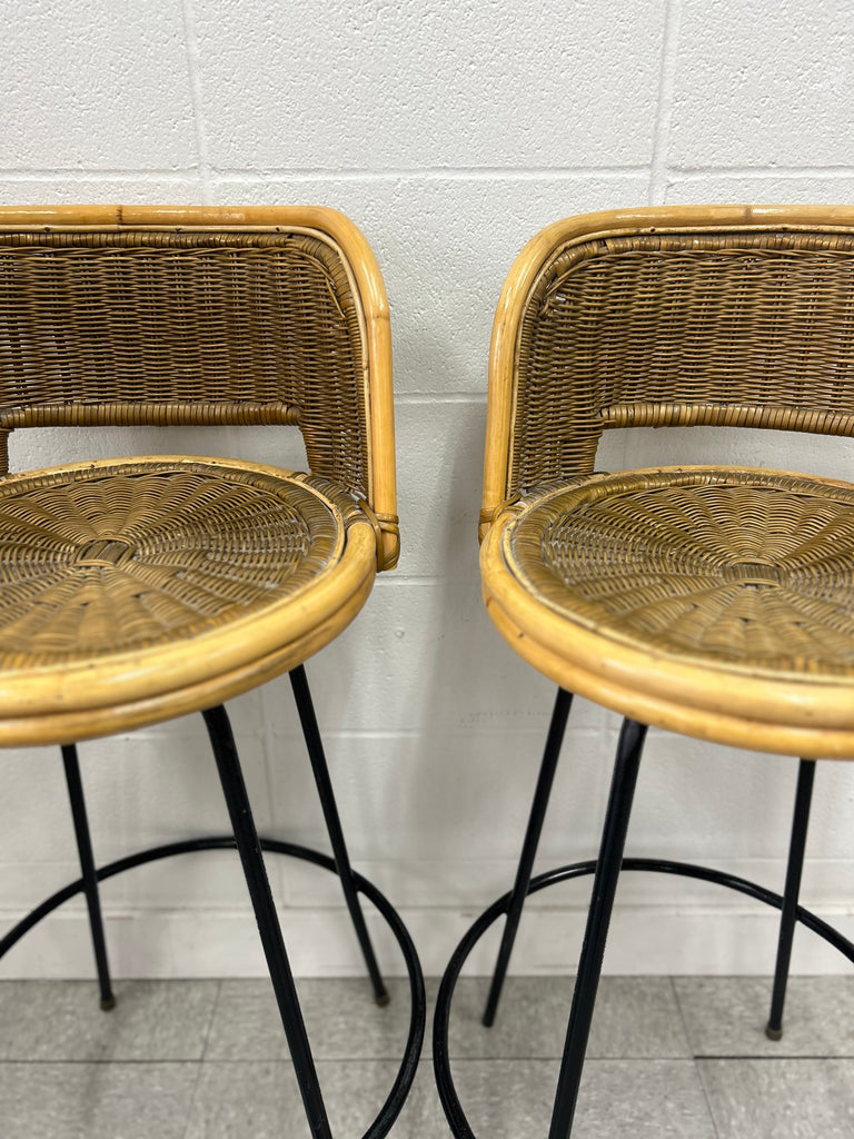 Wicker bar stool pair