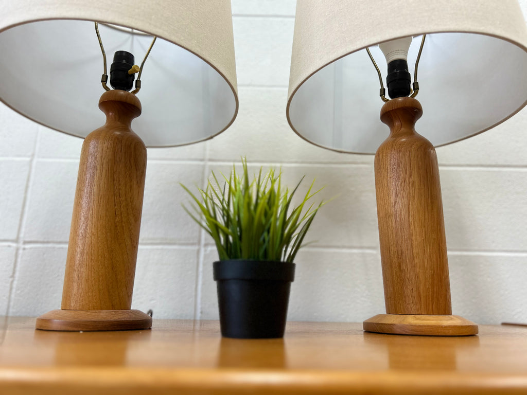 Teak table lamp pair