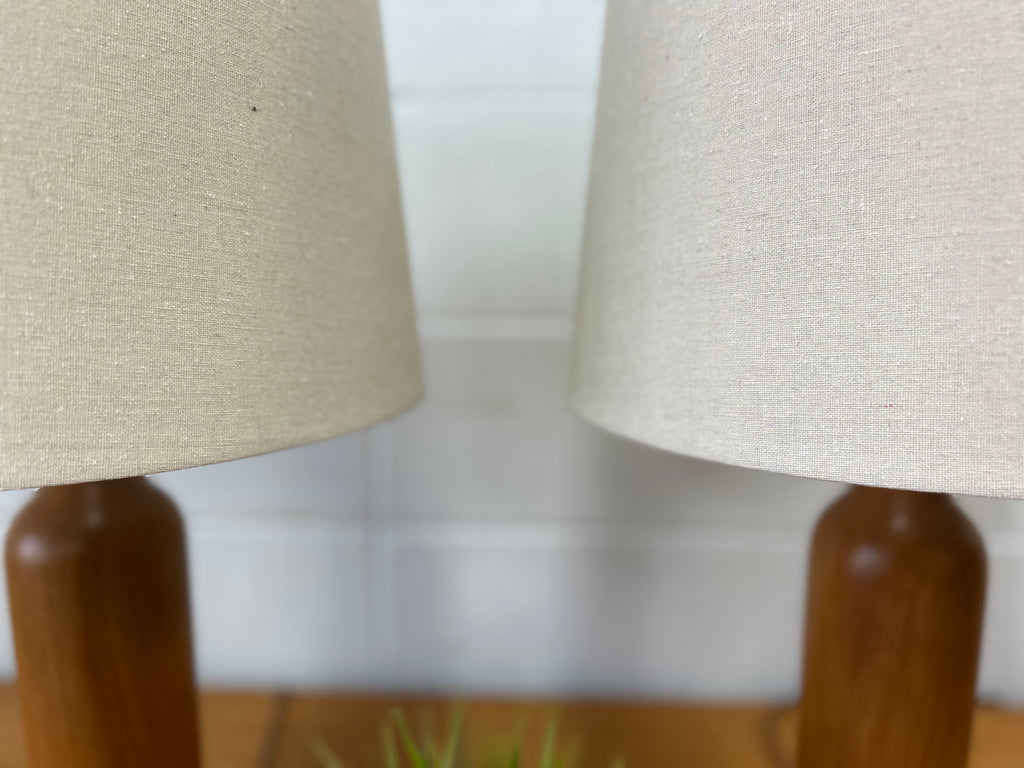 Teak table lamp pair