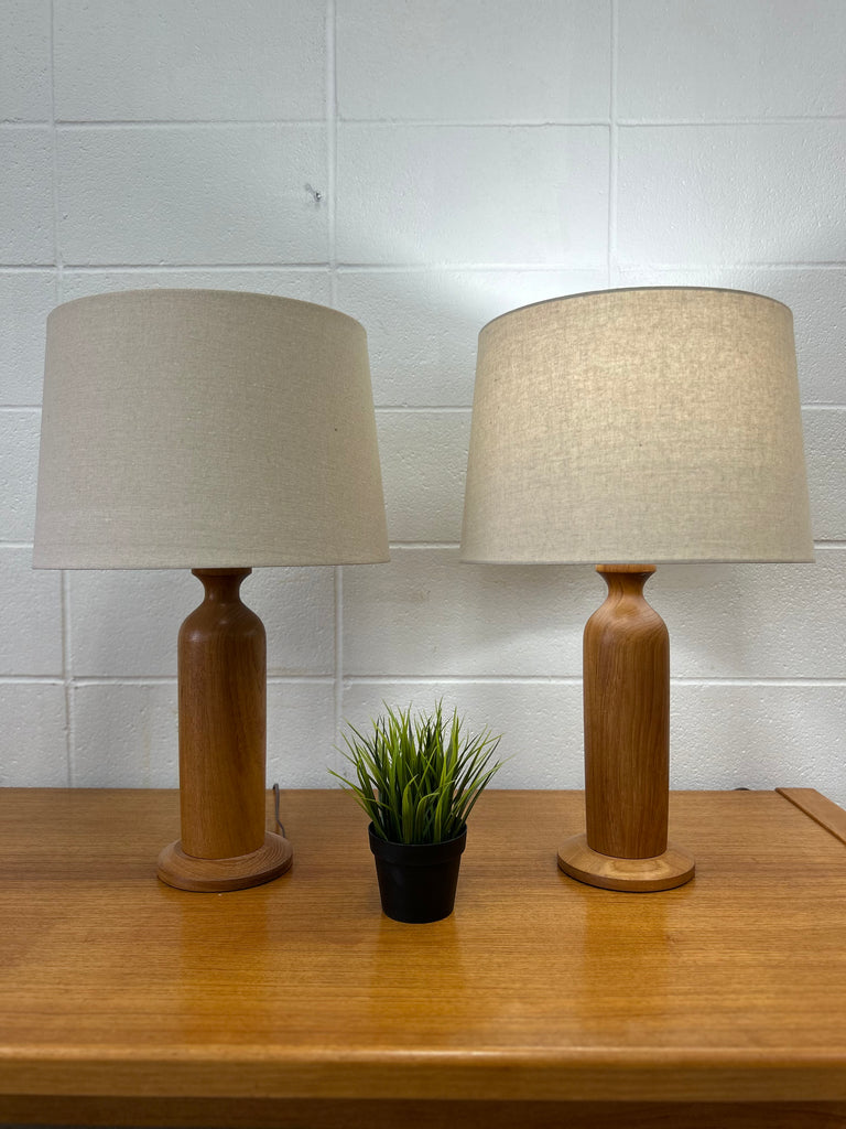 Teak table lamp pair