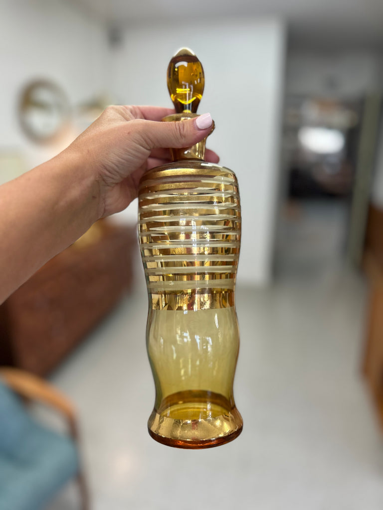 Amber glass decanter set