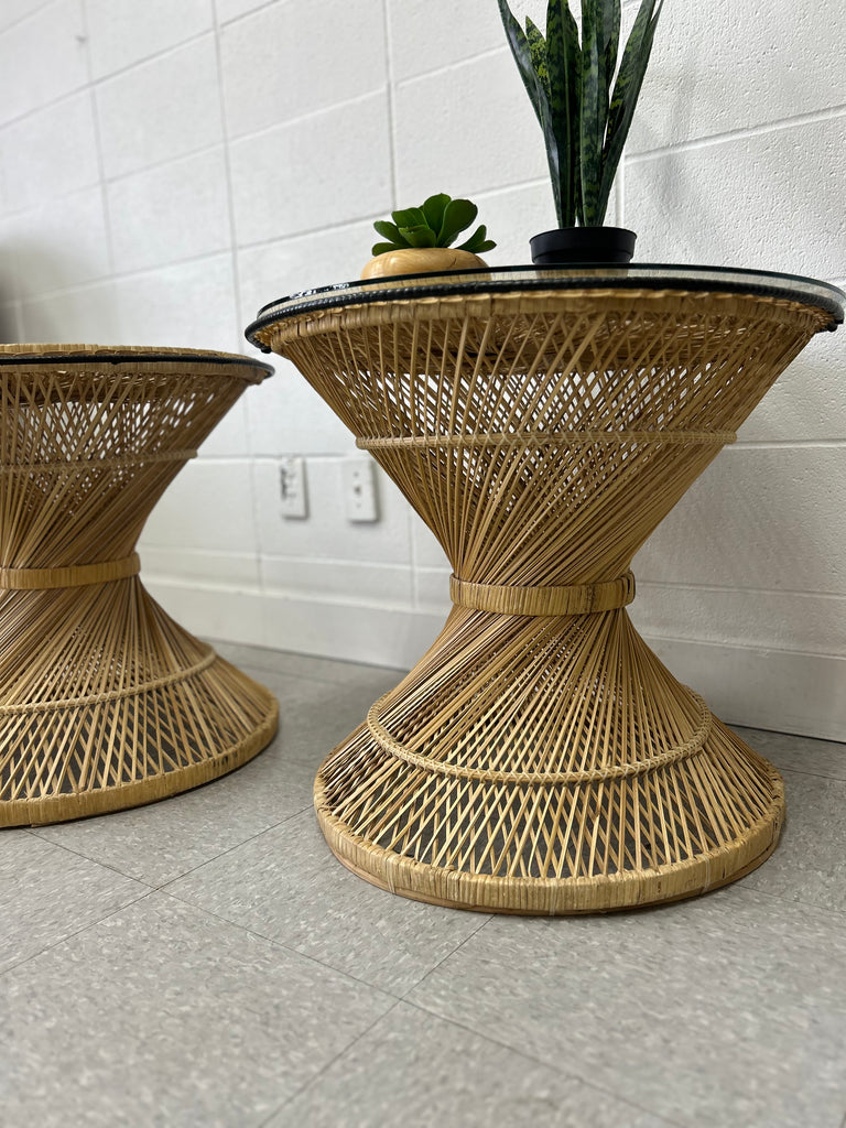 Wicker end table pair