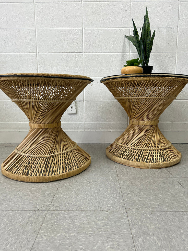 Wicker end table pair