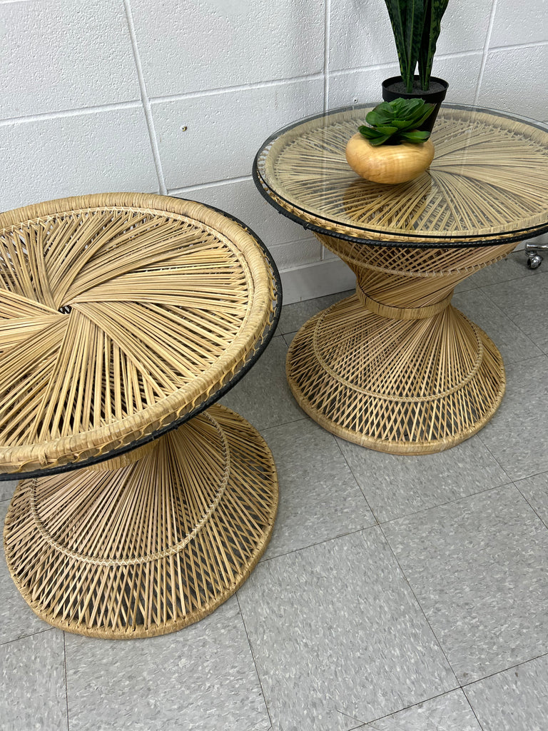 Wicker end table pair