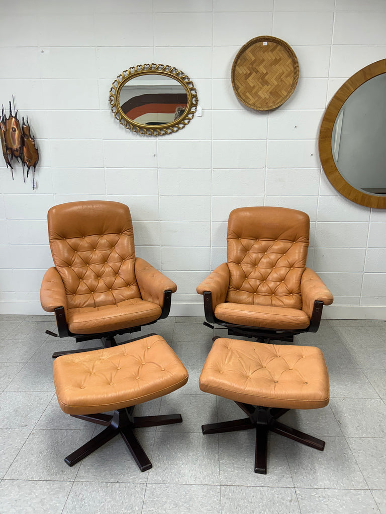 Swedish leather lounger set