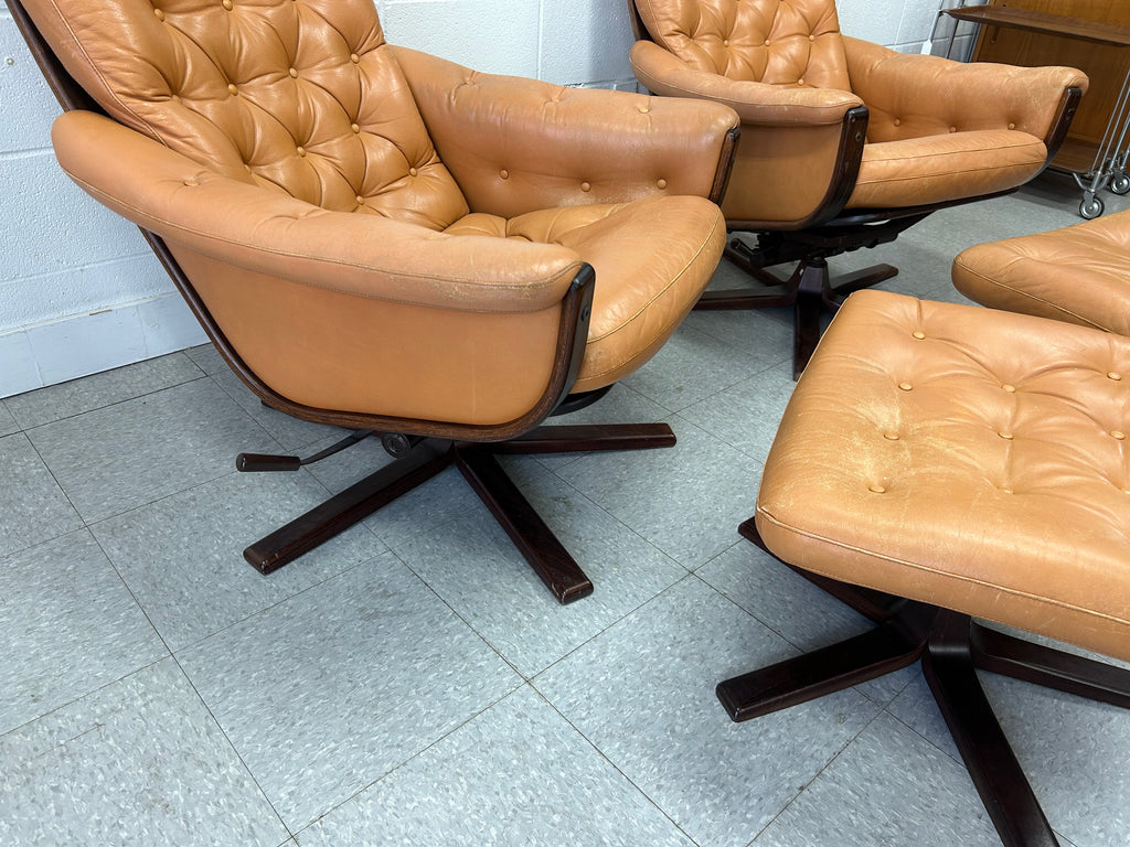 Swedish leather lounger set