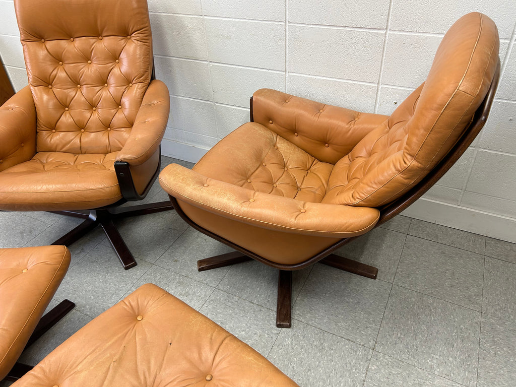 Swedish leather lounger set