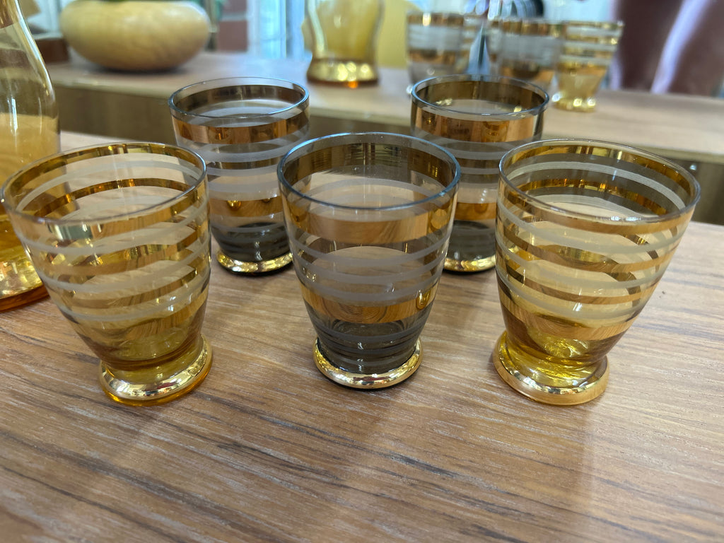 Amber glass decanter set