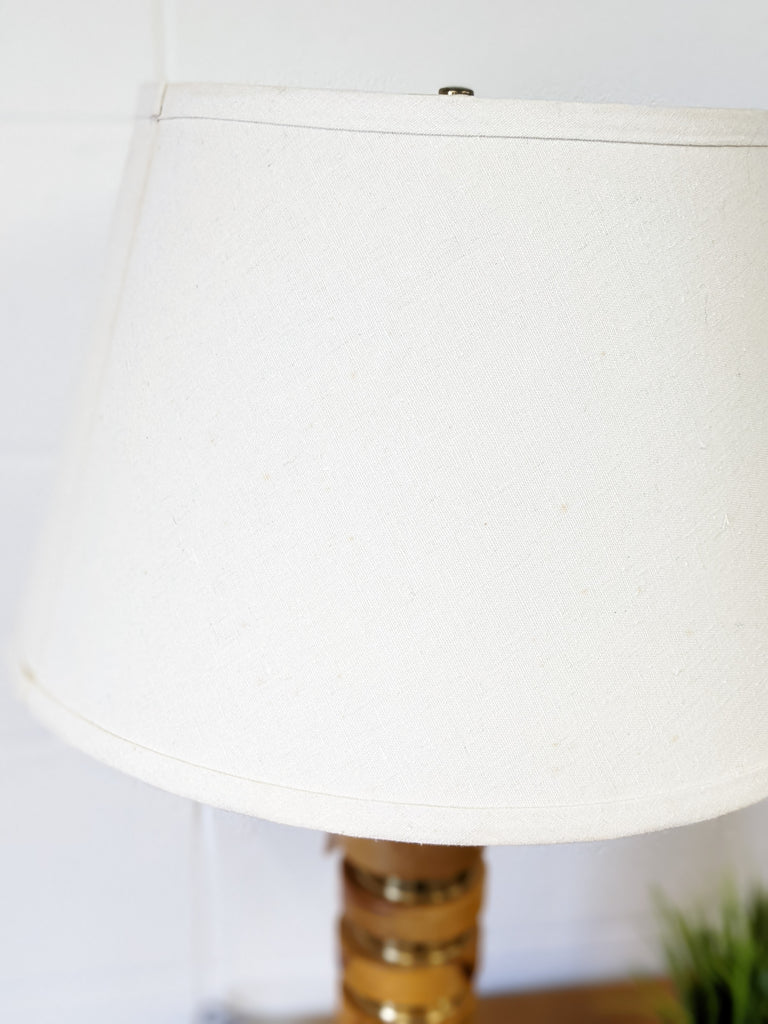 Brass and wood table lamp
